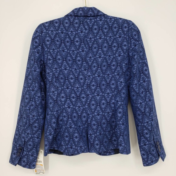 3/$25 Zara Jacquard Blazer Jacket XS Aztec Tribal One Button Cotton Blend Blue - Picture 4 of 13